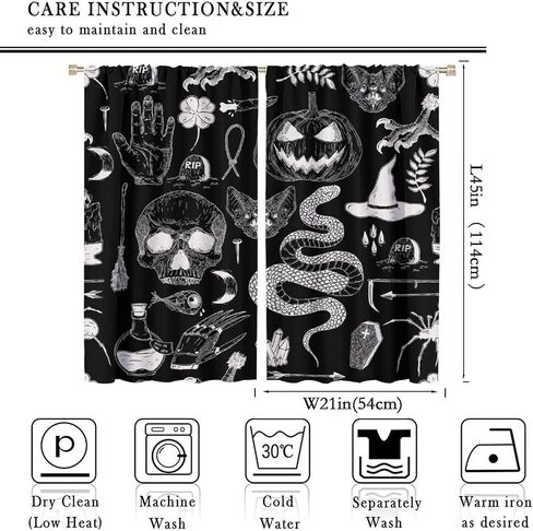 JESTRONRY Halloween Spooky Curtains, Magic Witch Pumpkin Horror Skull Spooky Boho Style Window Treatments Curtains for Living Room Bedroom Halloween Decor 42x45in in Kuwait