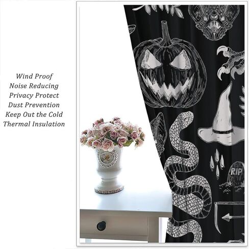 JESTRONRY Halloween Spooky Curtains, Magic Witch Pumpkin Horror Skull Spooky Boho Style Window Treatments Curtains for Living Room Bedroom Halloween Decor 42x45in in Kuwait