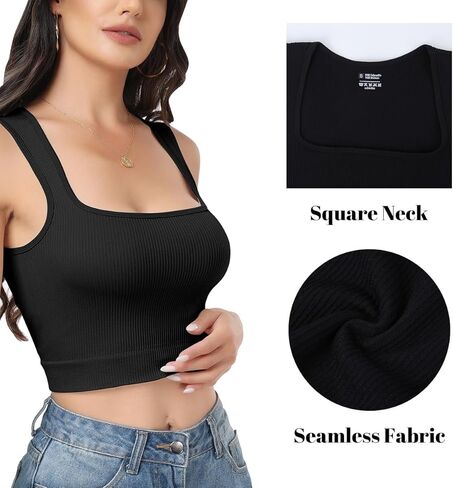 PEIQI المرأة الصيف ساحة الرقبة تانك القمم مضلع متماسكة المحاصيل القمم أكمام قمصان سليم المجهزة تمتد الأساسية سترة in Kuwait