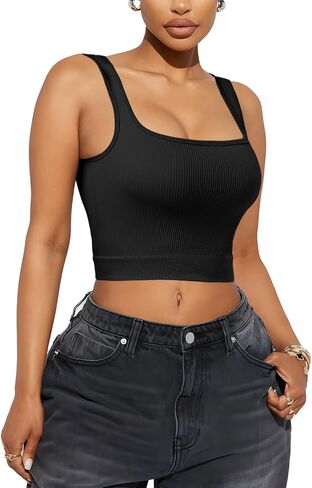 PEIQI المرأة الصيف ساحة الرقبة تانك القمم مضلع متماسكة المحاصيل القمم أكمام قمصان سليم المجهزة تمتد الأساسية سترة in Kuwait