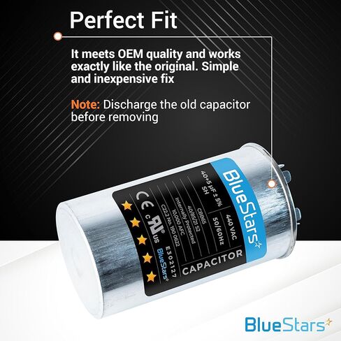 BlueStars 40+5 MFD uf 370 or 440 Volt VAC Round Dual Run Capacitor - Compatible for Air Conditioner or Heat Pump Condenser in Saudi Arabia