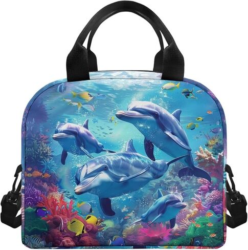 Dolphin Lunch Box for Girls 6-8/8-10 Years Old Sea Lunch Bag Kids 3Rd Grade/4Th Grade Lunchbag Women Picnic Food Handbags Case in Saudi Arabia