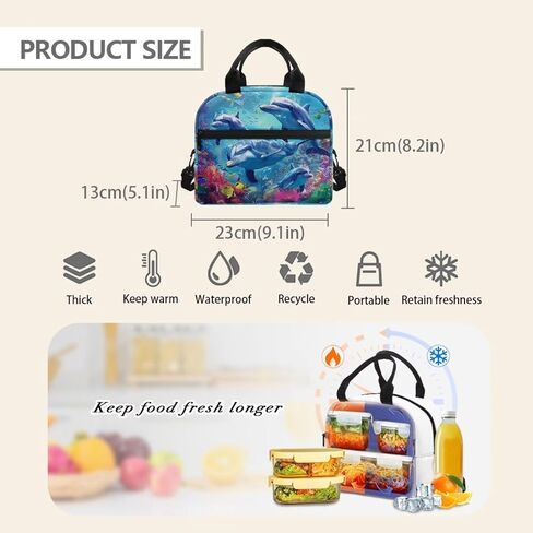 Dolphin Lunch Box for Girls 6-8/8-10 Years Old Sea Lunch Bag Kids 3Rd Grade/4Th Grade Lunchbag Women Picnic Food Handbags Case in Saudi Arabia