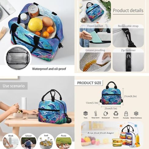 Dolphin Lunch Box for Girls 6-8/8-10 Years Old Sea Lunch Bag Kids 3Rd Grade/4Th Grade Lunchbag Women Picnic Food Handbags Case in Saudi Arabia
