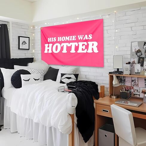 His Homie Was Hotter Flag 3x5 Ft Funny Pink Tapestry Durable polyester for Room Teen Girls Indoor Bedroom and College Dorm Wall Banner Flag Decor in Saudi Arabia