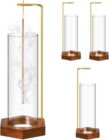 4 قطع حامل البخور للعصي خشبية مقلوبة مبخرة مع زجاج رماد الماسك انفصال النحاس البخور كليب لديكور المنزل اليوغا سبا التأمل in Kuwait