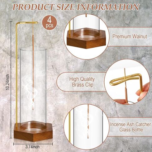 4 قطع حامل البخور للعصي خشبية مقلوبة مبخرة مع زجاج رماد الماسك انفصال النحاس البخور كليب لديكور المنزل اليوغا سبا التأمل in Kuwait