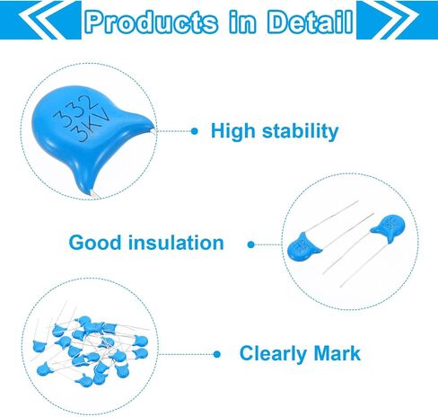 PATIKIL 4.7nf 3kv High Voltage Ceramic Capacitor, 20 Pcs Ceramic Chip Capacitor Assortment Kit for Power, Blue in Saudi Arabia
