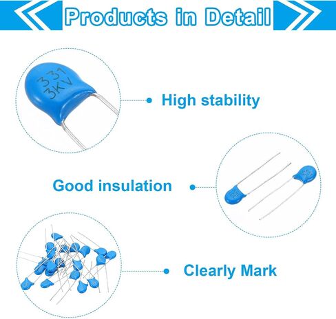 PATIKIL 4.7nf 3kv High Voltage Ceramic Capacitor, 20 Pcs Ceramic Chip Capacitor Assortment Kit for Power, Blue in Saudi Arabia