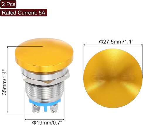 MECCANIXITY 1PCS 5A 19MM 3/4" Momentary Mushroom Head Push Button Switch 12V 24V 120V 250V AC Black 1NO Waterproof IP65 SPST Domed Round Self-resetting Button in Saudi Arabia