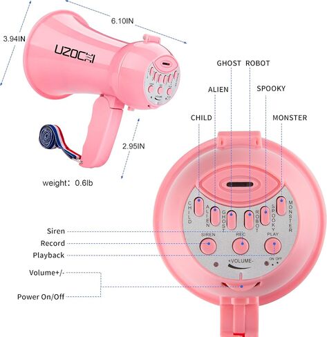 UZOCHI Mini Megaphone Bullhorn Speaker with Siren & Recording, Small Portable Voice Changer with 6 Sound Effect, Ideal for Kids, Students, Adult, Cheerleading. in Saudi Arabia