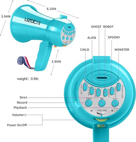 UZOCHI Mini Megaphone Bullhorn Speaker with Siren & Recording, Small Portable Voice Changer with 6 Sound Effect, Ideal for Kids, Students, Adult, Cheerleading. in Saudi Arabia