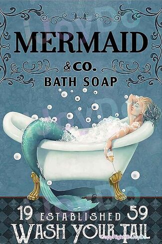 iJoyDo Mermaid Bath Soap Wash Your Tail Retro Tin Sign Metal Sign Vintage Plaque Metal Tin Sign Metal Poster Wall Decor for Home Kitchen Garage Bar Pub Gift 12 X 8 Inches in Saudi Arabia