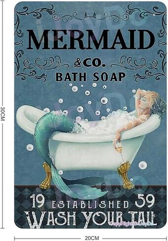 iJoyDo Mermaid Bath Soap Wash Your Tail Retro Tin Sign Metal Sign Vintage Plaque Metal Tin Sign Metal Poster Wall Decor for Home Kitchen Garage Bar Pub Gift 12 X 8 Inches in Saudi Arabia