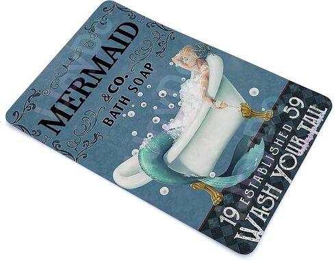 iJoyDo Mermaid Bath Soap Wash Your Tail Retro Tin Sign Metal Sign Vintage Plaque Metal Tin Sign Metal Poster Wall Decor for Home Kitchen Garage Bar Pub Gift 12 X 8 Inches in Saudi Arabia