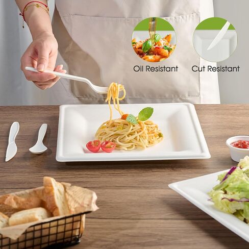 ECOLipak 6 Inch Compostable Square Paper Plates, 300 Count Heavy Duty White Small Paper Appetizer Plates, Disposable Biodegradable Dessert Plates for Daily meals, Dinner, Parties, BBQ in Saudi Arabia