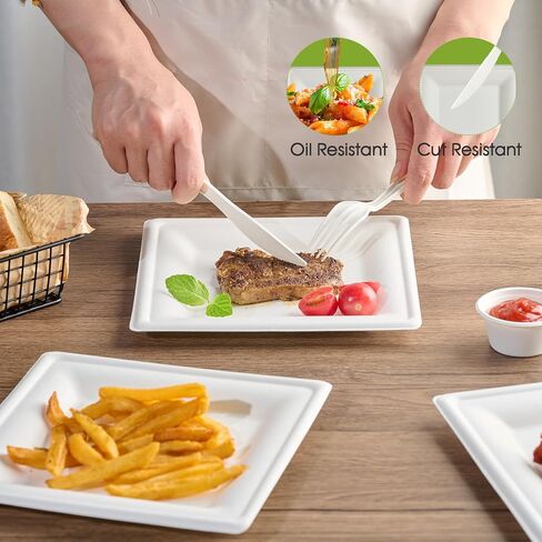 ECOLipak 6 Inch Compostable Square Paper Plates, 300 Count Heavy Duty White Small Paper Appetizer Plates, Disposable Biodegradable Dessert Plates for Daily meals, Dinner, Parties, BBQ in Saudi Arabia