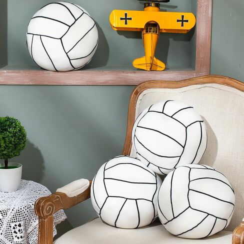 Gerrii 4 Pcs Volleyball Pillow 3D Sports Ball Pillow Fluffy Plush Stuffed Throw Pillow Sport Theme Cushion Volleyball Party Favors Plush Stuffed Pillow Gifts for Room Decor in Saudi Arabia