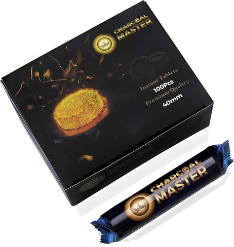 فحم سريع الإضاءة جديد من Charcoal Master - أقراص فحم فورية - أقراص فحم البخور - أقراص فحم - مجموعة من 100 قرص فحم لكل صندوق - قوالب فحم سريعة الإضاءة (كبسولة 40 مم) in Kuwait
