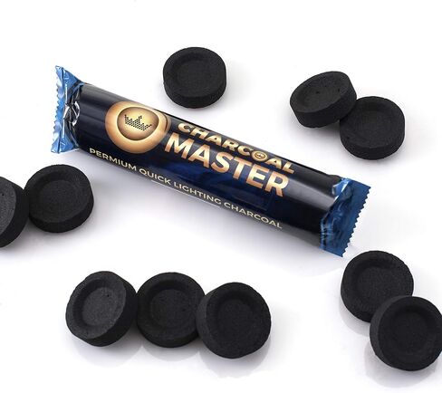 فحم سريع الإضاءة جديد من Charcoal Master - أقراص فحم فورية - أقراص فحم البخور - أقراص فحم - مجموعة من 100 قرص فحم لكل صندوق - قوالب فحم سريعة الإضاءة (كبسولة 40 مم) in Kuwait