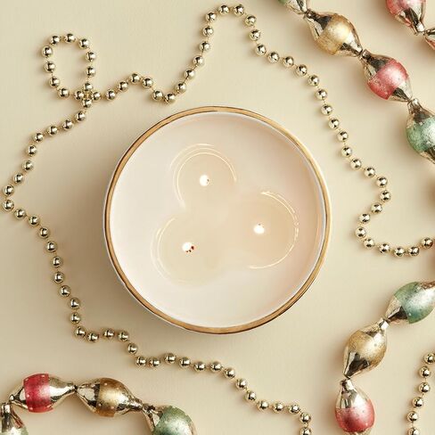 Thymes Frasier Fir Candle - Gilded Ceramic 3-Wick Jar Candle - Scented Candle with a Luxury Home Fragrance - Elegant Holiday Candle - Gilded White Candle with 24-Karate Gold Rim (20 oz) in Kuwait