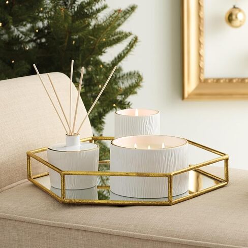 Thymes Frasier Fir Candle - Gilded Ceramic 3-Wick Jar Candle - Scented Candle with a Luxury Home Fragrance - Elegant Holiday Candle - Gilded White Candle with 24-Karate Gold Rim (20 oz) in Kuwait