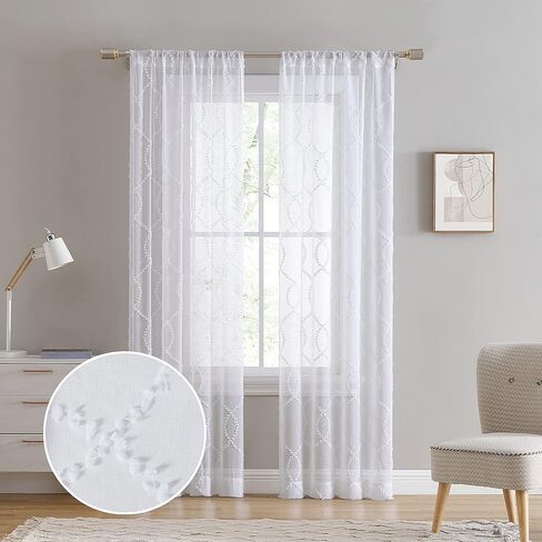 Laura Ashley Lattice Sheer Curtains with Rod Pocket, Each Panel Measures 38" W x 84" L, White, 2 Panels in Saudi Arabia