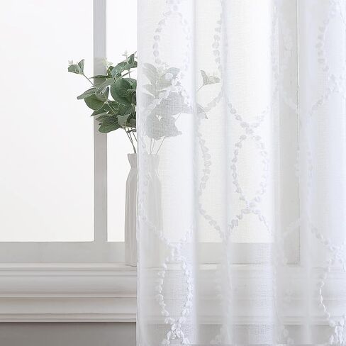 Laura Ashley Lattice Sheer Curtains with Rod Pocket, Each Panel Measures 38" W x 84" L, White, 2 Panels in Saudi Arabia