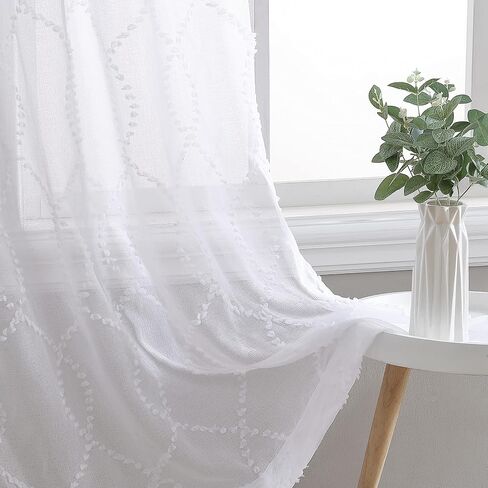 Laura Ashley Lattice Sheer Curtains with Rod Pocket, Each Panel Measures 38" W x 84" L, White, 2 Panels in Saudi Arabia