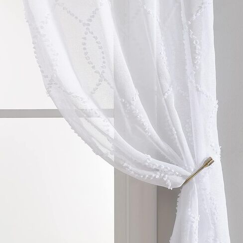 Laura Ashley Lattice Sheer Curtains with Rod Pocket, Each Panel Measures 38" W x 84" L, White, 2 Panels in Saudi Arabia