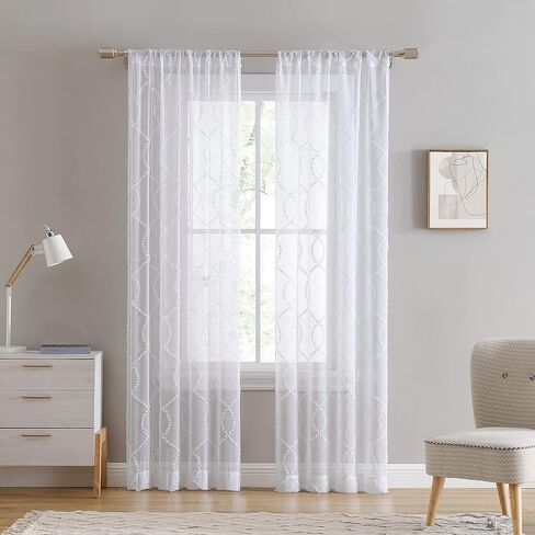 Laura Ashley Lattice Sheer Curtains with Rod Pocket, Each Panel Measures 38" W x 84" L, White, 2 Panels in Saudi Arabia