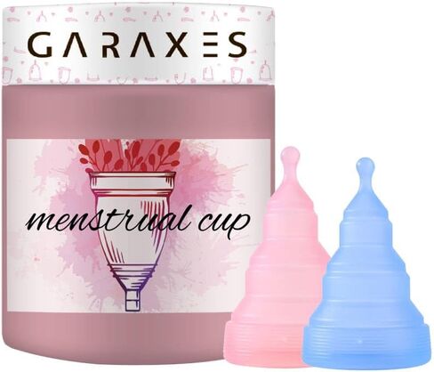 Silicone Menstrual Cup - Pack of 2 Period Cups for Women Heavy Flow, Normal Flow: Large Menstrual Cup and Small Menstrual Cup - Pink & Blue Reusable Period Cup, Case and Storage Bag - Menstrual Cups in Saudi Arabia