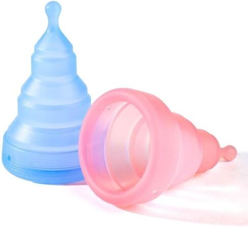 Silicone Menstrual Cup - Pack of 2 Period Cups for Women Heavy Flow, Normal Flow: Large Menstrual Cup and Small Menstrual Cup - Pink & Blue Reusable Period Cup, Case and Storage Bag - Menstrual Cups in Saudi Arabia