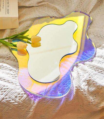 Wavy Mirror, Wavy Acrylic Mirror, Rainbow Irregular Aesthetic Vanity Mirror Frameless, Retro Mirror for Living Room, Bedroom, and Minimal Spaces Home Decor (9.84‘’x14.17'') in Saudi Arabia