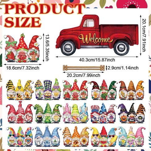 Wenqik 16 Pcs Interchangeable Welcome Sign Rustic Truck Changeable Gnomes Front Door Sign with Interchangeable Holiday Icons Seasonal Decor for Farmhouse Home Porch (Red,15.87 x 7.9 Inch) in Saudi Arabia