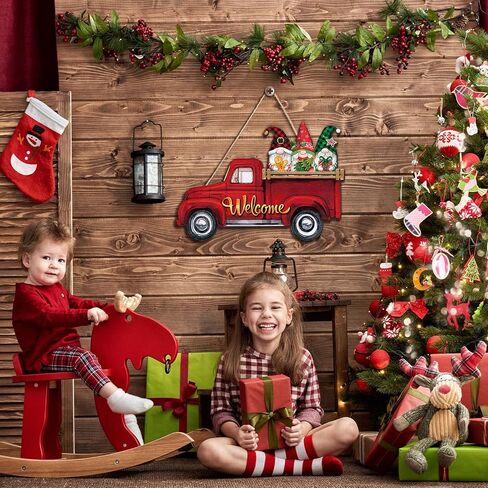 Wenqik 16 Pcs Interchangeable Welcome Sign Rustic Truck Changeable Gnomes Front Door Sign with Interchangeable Holiday Icons Seasonal Decor for Farmhouse Home Porch (Red,15.87 x 7.9 Inch) in Saudi Arabia
