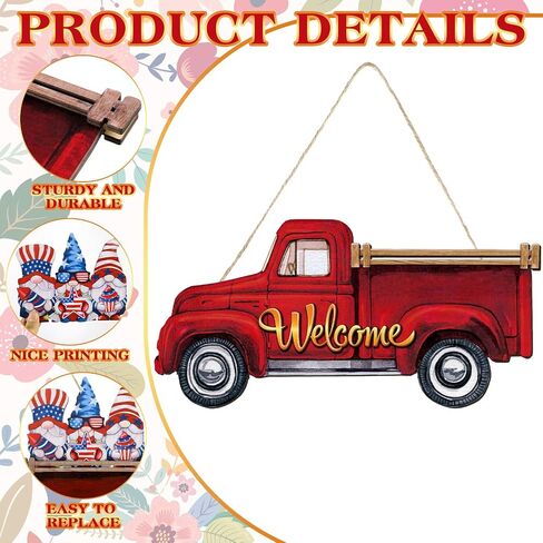 Wenqik 16 Pcs Interchangeable Welcome Sign Rustic Truck Changeable Gnomes Front Door Sign with Interchangeable Holiday Icons Seasonal Decor for Farmhouse Home Porch (Red,15.87 x 7.9 Inch) in Saudi Arabia