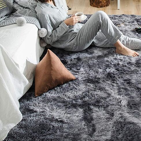 4X6 Dark Grey Area Rugs Modern Home Decorate Soft Fluffy Carpets for Living Room Bedroom Kids Room Fuzzy Plush Non-Slip Floor Area Rug Fluffy Indoor Carpet in Saudi Arabia