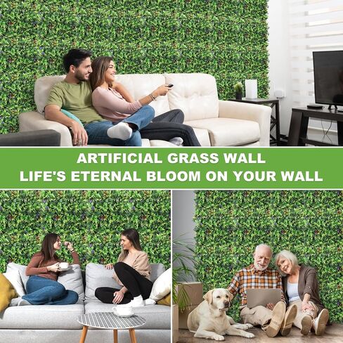 Artificial Grass Wall Backdrop,12pcs 20x20 Inch Faux Grass Wall Panels for Indoor Outdoor Boxwood Wall Decoracion,Greenery Hedge Wall Panels,Fake Green Grass Wall Panels for Party,Garden in Saudi Arabia