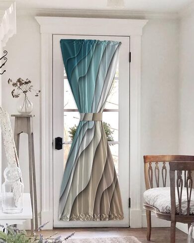 ستائر الباب المعتمة لخصوصية المدخل، أومبير البط البري والبني الفرنسي ستارة الباب الستائر الحرارية المعزولة للباب الأمامي قضيب جيب زجاج الباب لوحة 54x72in موجات مجردة in Saudi Arabia