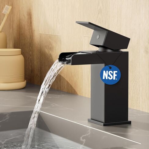 KES Waterfall Faucet for Bathroom Sink 18/8 Stainless Steel, Matte Black Sink Faucet Bathroom 1 Hole, All Metal, L3210LFF12-BK [Fits All States, California Included] in Saudi Arabia