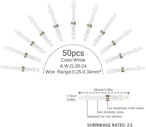 50 قطعة موصل سلك سدادة اللحام، موصلات لحام سوبوبي، موصلات مؤخرة الانكماش الحراري، محطات كهربائية نحاسية بيضاء in Kuwait