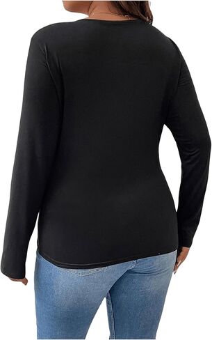 COZYEASE Women's Plus Size Crisscross Front Ring Detail Tee Deep V Neck Bodycon Shirt Top in Saudi Arabia