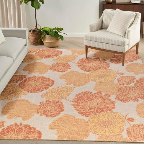 Nourison Garden Oasis Indoor/Outdoor Coral 8' x 10' Area Rug, Easy-Cleaning, Non Shedding, Bed Room, Living Room, Dining Room, Kitchen (8x10) in Saudi Arabia