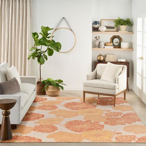 Nourison Garden Oasis Indoor/Outdoor Coral 8' x 10' Area Rug, Easy-Cleaning, Non Shedding, Bed Room, Living Room, Dining Room, Kitchen (8x10) in Saudi Arabia