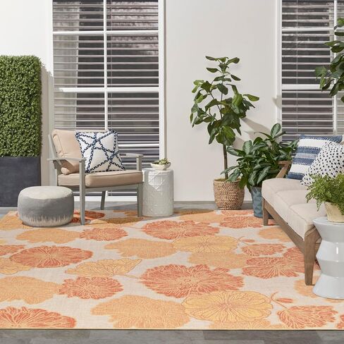 Nourison Garden Oasis Indoor/Outdoor Coral 8' x 10' Area Rug, Easy-Cleaning, Non Shedding, Bed Room, Living Room, Dining Room, Kitchen (8x10) in Saudi Arabia