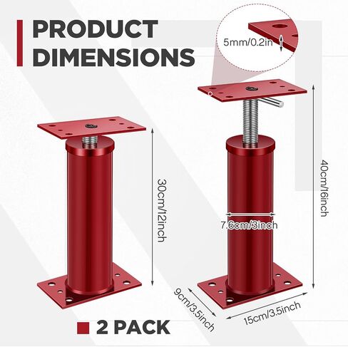2 Pcs Adjustable Jack Post, 12"-16" Height Range, Basement Floor Jack Screw Jack House Jacks for Lifting Joist Beam Brace for Cellar Ceiling, Center Point Load Capacity 11023 Lbs, Red in Saudi Arabia
