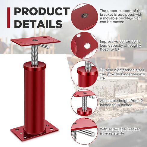 2 Pcs Adjustable Jack Post, 12"-16" Height Range, Basement Floor Jack Screw Jack House Jacks for Lifting Joist Beam Brace for Cellar Ceiling, Center Point Load Capacity 11023 Lbs, Red in Saudi Arabia