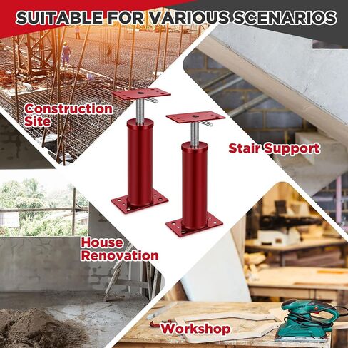 2 Pcs Adjustable Jack Post, 12"-16" Height Range, Basement Floor Jack Screw Jack House Jacks for Lifting Joist Beam Brace for Cellar Ceiling, Center Point Load Capacity 11023 Lbs, Red in Saudi Arabia
