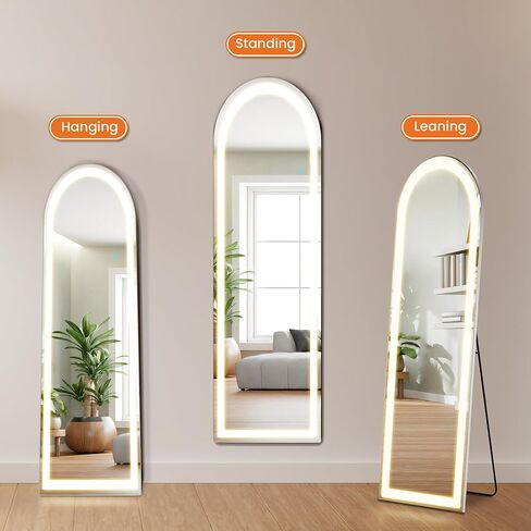 Sweetcrispy Mirror Full Length with LED Lights,60" 16" Floor Mirror Dimming & 3 Color Lighting, Large Mirror Full Length Aluminum Alloy Thin Frame for Bedroom, Dressing Room, Rectangle in Kuwait